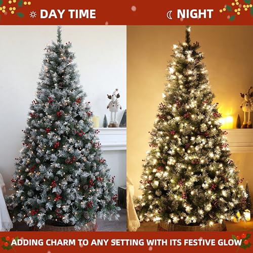 Asinse Artificial Christmas Tree Pre Lit 6FT/180CM with 350 LED Lights, 1000 Tips, 50 Berries and 50 Pine Cones - Image 3