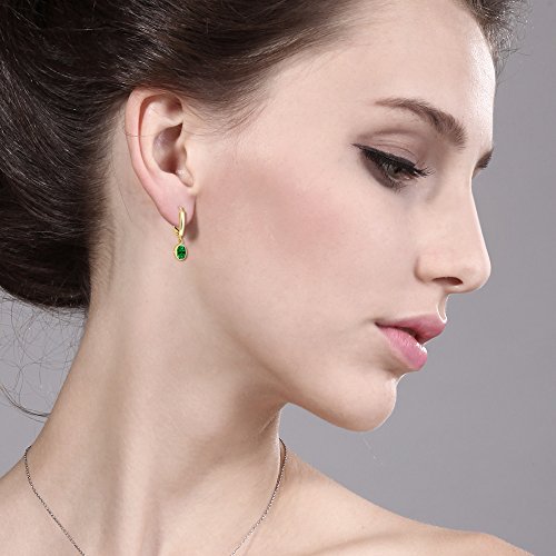 Gem Stone King 14K Yellow Gold Green Simulated Emerald Earrings For Women (2.48 Cttw, Oval 7X5Mm) #TOP27