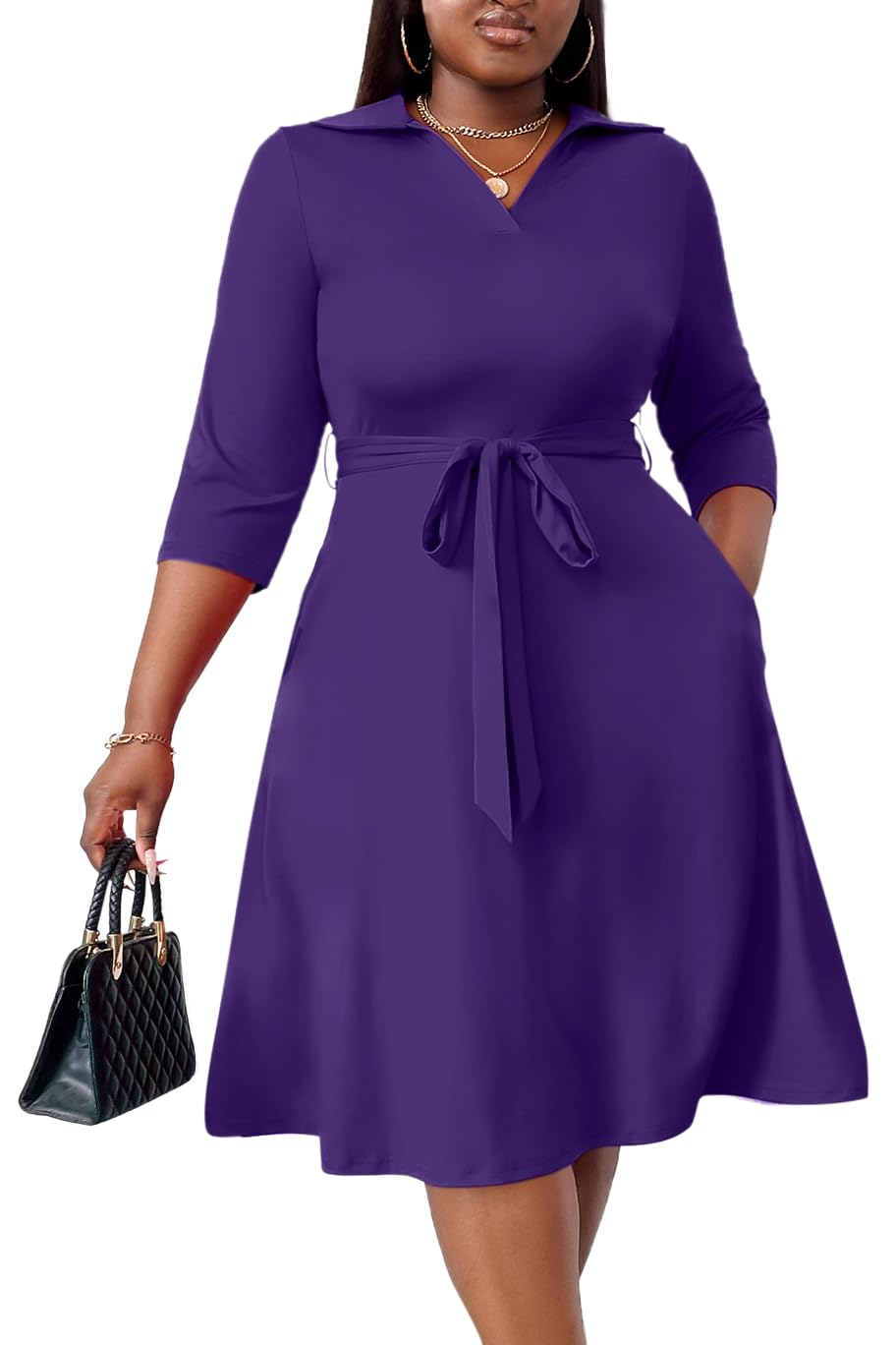 FANDEE Plus Size Midi Dress for Women Casual - Fit and Flare Summer Dresses