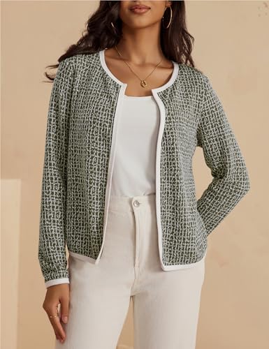 Image of VOIANLIMO Women's Checkered Cardigan Casual Long Sleeve Lightweight Open Front Cardigans Sweaters for Women