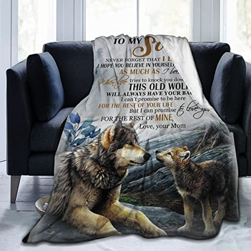 Yuboo To My Son‘s Gifts From Mom Blanket,Sublimation Fleece Wolf Blanket Throw For Sofa Couch Bed Decor,60''X50'' For Teens Kids And Adults #TOP4