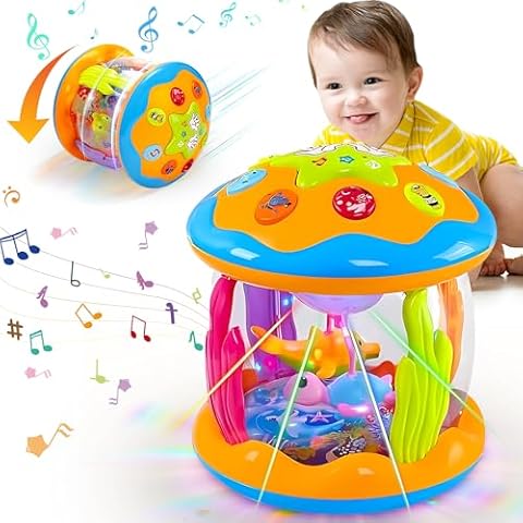 ROHSCE Baby Toys 6 to 12 Months - Musical Rotating Light Up Infant Toys, Early Learning Toys Baby Crawling Drum Toy, Tummy Time Educational Sensory Baby Girl Gifts for Toddlers 1 2 3 Years Old Cover