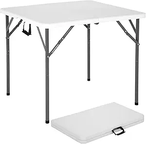 BestOffice Outdoor 34" Folding Card Table Plastic Table Portable Square Height Dining Table Perfect for Picnics,Parties,Party and Camping, White