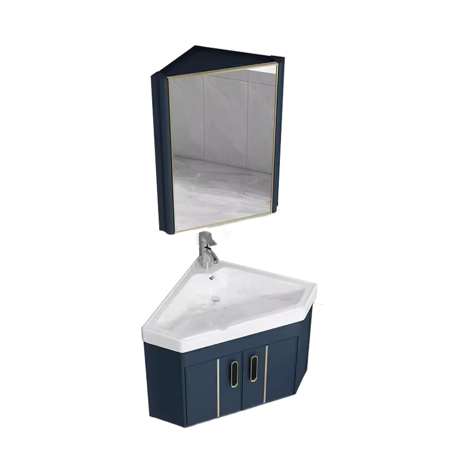 DFGHNBVC Corner Bathroom Cabinet With Sink, Three-Layer Storage Mirror Cabinet For Small Spaces, Space-Saving Solution,Blue-48Cm