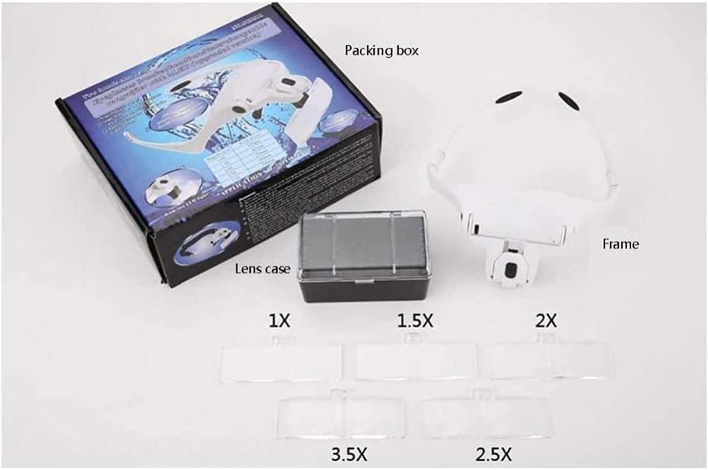 Magnifying Glasses Headband Magnifier, Head MountLighted Magnifying Glasses, Headband 2 LED Head Lamps Magnifier 5 Interchangeable Lenses Magnifying Glasses Headband Glasses Magnifier for Reading, Wat