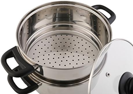 axentia Induction Pasta Pot with Strainer Insert-2-Tier Steamer, Stainless Steel, Silver, 29 x 18 x 24 cm