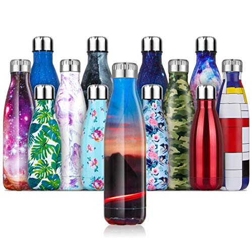 Fancytimes 350/500/750ml Botella de Agua Acero Inoxidable, Aislamiento de Vacío de Doble Pared, Estanqueidad, sin Fugas, Reutilizable para - para Correr, Gimnasio, Yoga, Ciclismo