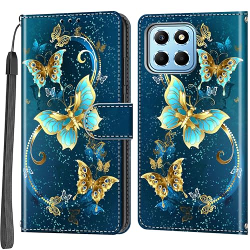 Wallet Case for Honor X8 5G / X6 4G / 70 lite Golden Green Butterfly