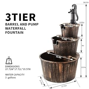 Yi 40 inch 3 tier barrel waterfall fountain outdoor water fountains barrel wood 3 tier freestanding rustic pump for garden patio backyard porc  urban country home decor