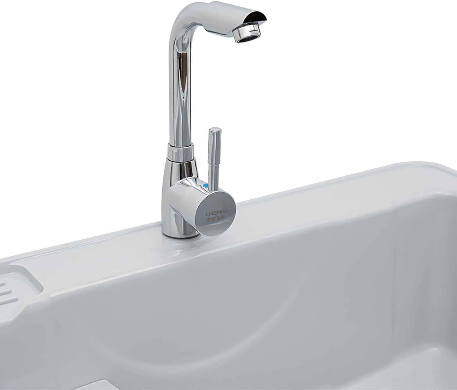 PP Laundry Sink w/Cold & Hot Faucet,441lbs Load Freestanding Garden Utility Sink w/Storage Shelf,Plastic Laundry Tub Hoses and Drain Kit for Basement,Garage Slop Sink (Grey 31.5L*22.05W*31.5Hin)