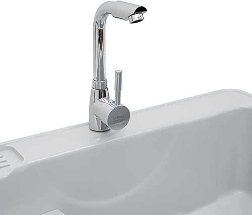 Miniatura 6 de Fregadero de plástico independiente, espacioso lavabo gris con tabla de lavar y grifo para sótano, garaje o cuarto de lavado interior y exterior