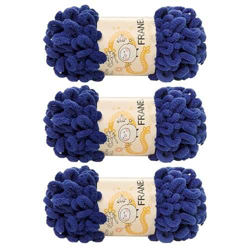 Franel Loop Yarn, Chunky Chenille Finger Knitting Yarn 100g, 3-Pack (Navy Blue)