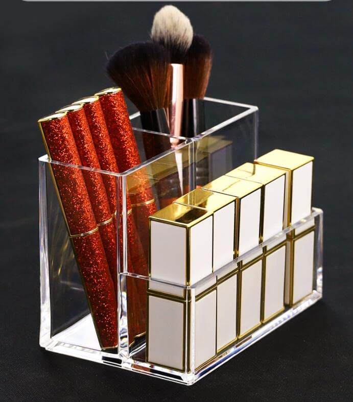Miniatura 7 de Organizador de maquillaje acrílico, almacenamiento de cosméticos, vitrina, soporte para brochas de maquillaje, dispensador de lápiz labial,