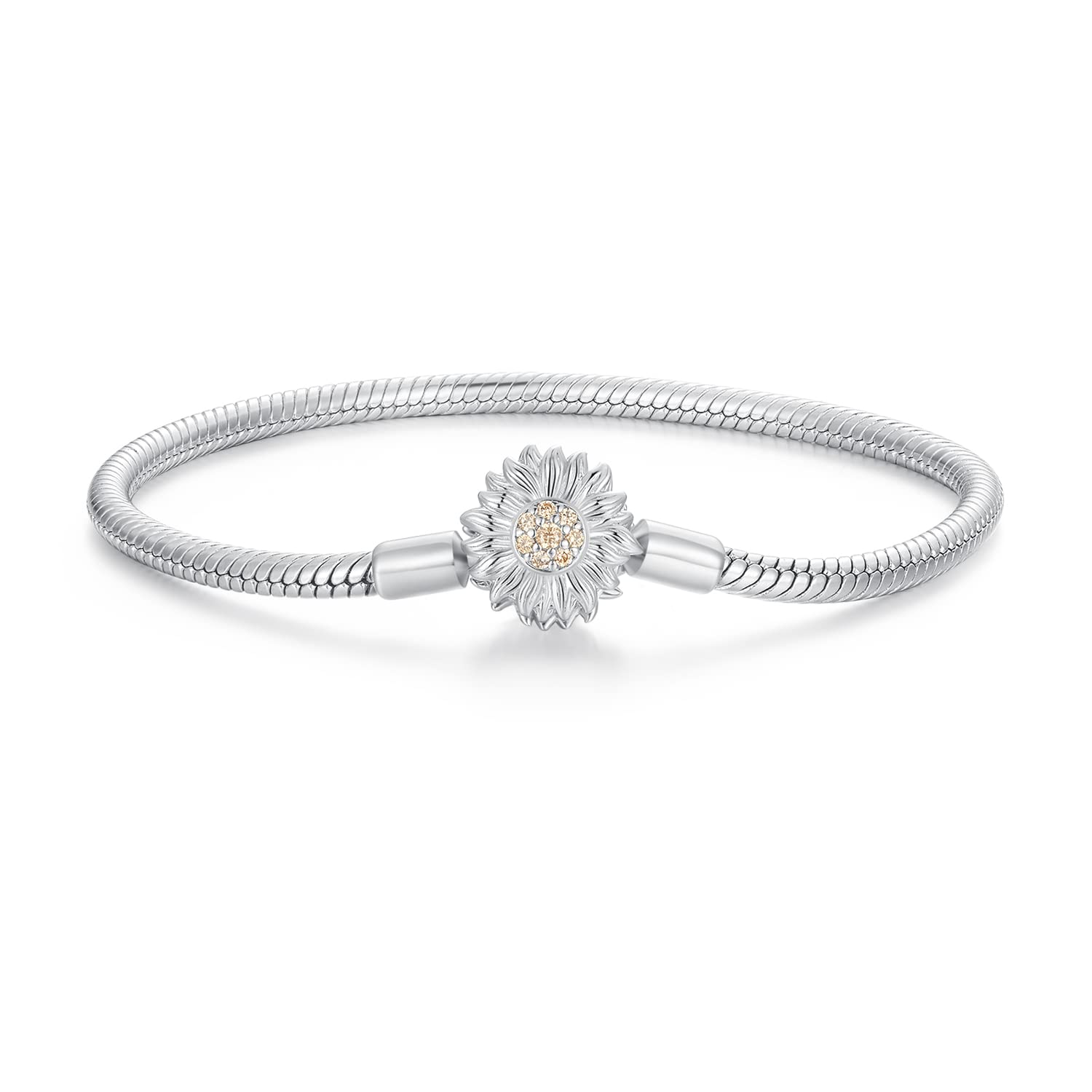 MOCHAMIK Blumen-Charm-Armband, passend für 925er-Sterlingsilber, einfaches Schlangenketten-Armband für Damen, Armband mit Schloss