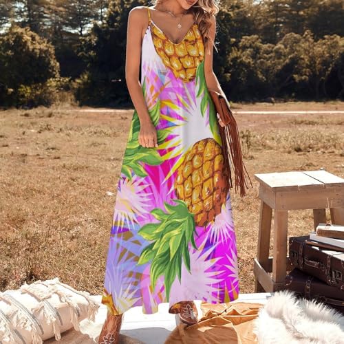 Robe sans manches longue imprimé ananas coupe maxi fluide