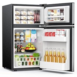 EUHOMY Mini Fridge with Freezer, 3.2 Cu.Ft Mini Refrigerator fridge, 2 door For Bedroom/Dorm/Office/Apartment – Food Storage or Cooling drinks, Silver