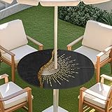 Runde Tischdecke 140 CmSchwarzes Gold Tischdecke Abwaschbar Rund Polyester Waterproof Fleckschutz Elastische Kante für Esstisch, Esszimmer, Couchtisch