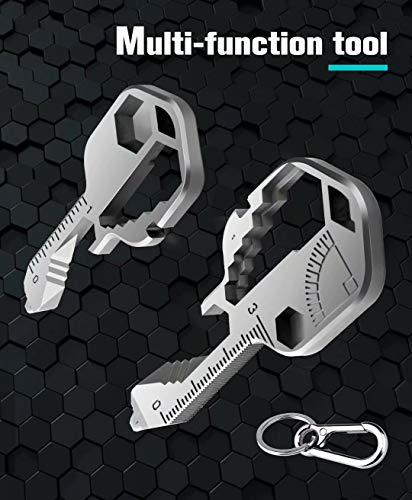 24- in-1 Key Shaped Pocket Tool, multitool key with key chain, Outdoor keychain tool for Drill Drive, Screwdriver, file, Bottle Opener, Wrench, Ruler, Wrench, Stripping, etc (Silver)