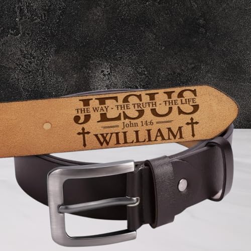 Jesus The Way The Truth The Life - Personalized Leather Belt, Father's Day Birthday Christian Gift for Husband Him, Personalized Prayer Belt For Men, Positive Affirmations Belt, Man of God Belt3