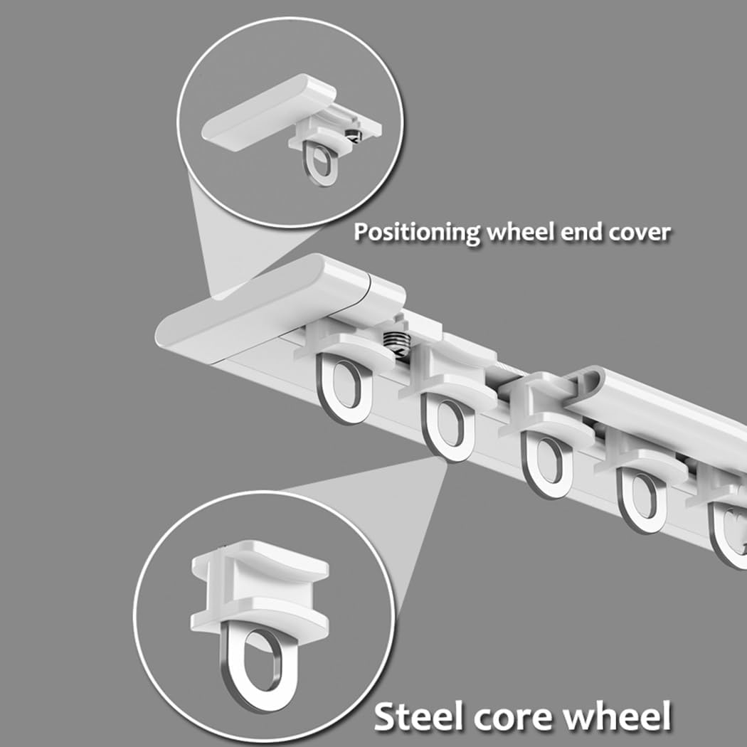 Ultra-Thin Aluminum Ceiling Curtain Track System with Silent Rollers, 6.0FT White Curtain Rails for Room Dividers and Drapes, Easy Mounting and Smooth Operation