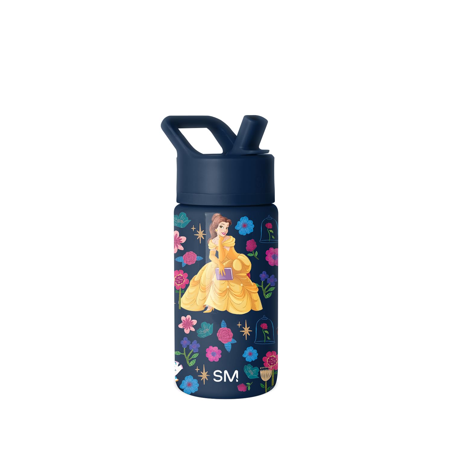 Simple Modern Disney Princess Belle Kids Water Bottle with Straw Lid | Reusable Insulated Stainless Steel Cup for Girls, School | Summit Collection | 14oz, Belle's Garden