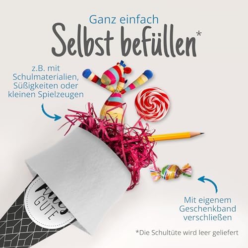 3. Bild von itenga Geschwisterschultüte 35cm Geschenkverpackung Schultüte Zuckertüte klein für Erwachsene Kinder Party schwarz weiß Abstrakt mit Text Alles Gute