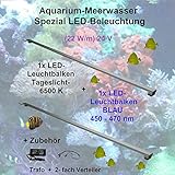 Lieferumfang : 2er Set- LED-Leuchtbalken a' 120 cm, 1x Tageslicht + 1x Blau, 60W Trafo, Verteiler, 4x flexible Halter