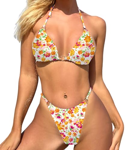 Image of MIKETAI Sexy Bikinis for Women 2 Piece Bikini Spaghetti Strap Swimsuits Solid Color Bathing Swimwear Triangle Bathing Suit