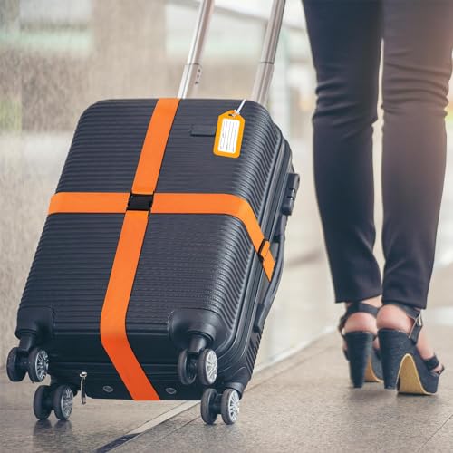 Image of 4 Pack Luggage Straps & Luggage Tags, Luggage Straps for Suitcases [Tsa Approved] [Adjustable Suitcase Belt] Suitcase Straps with Tags Mixed Color