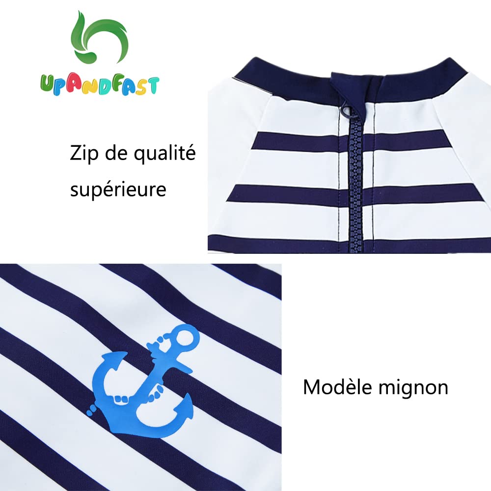 upandfast Maillot de Bain Une pièce avec Fermetures éclair pour bébé garçons Maillot de Bain pour bébé Protection Solaire UPF 50+ avec Chapeau de Soleil - 5