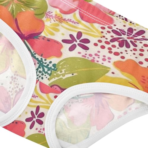 Girls' Hipster Panties Breathable Underwear for Young Girls Bright Tropical Hibiscus Floral Pattern4