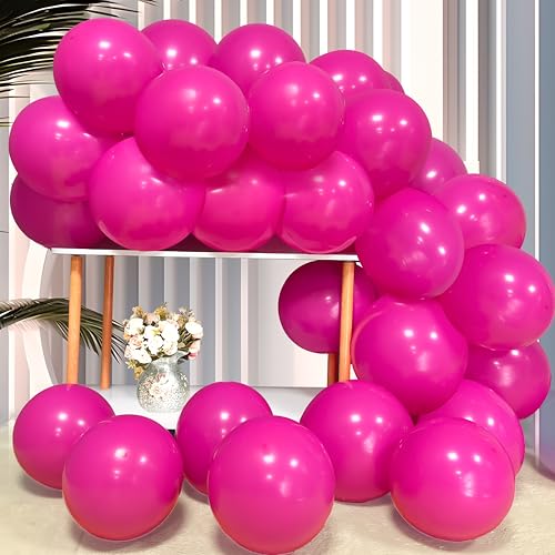 Image of Firomi Hot Pink Latex Balloons 12-inch 100 Pack (with 3 Ribbons) | Big Helium Round Magenta Thicken Balloon for Wedding Birthday Party