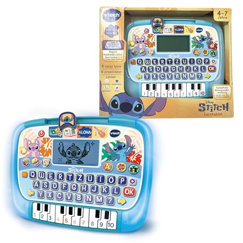 Vtech Stitch Lerntablet &ndash; Interaktives Tablet mit Tastatur und Klaviertasten &ndash; Verschiedene Spiele und Lernfunktionen zu Mathematik, Buchstaben und Ged&auml;chtnis &ndash; F&uuml;r Kinder von 4-7 Jahren