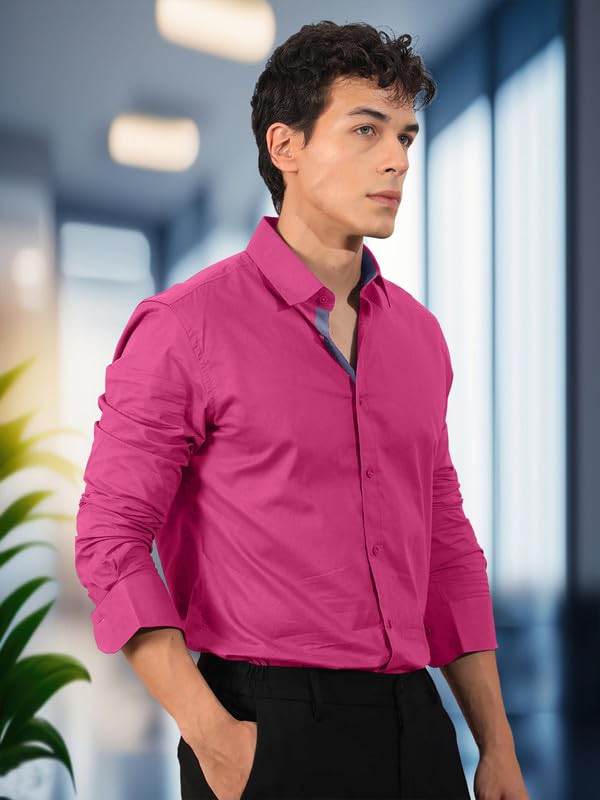 Image of Pinkmint Men's Solid Cotton Formal Shirt | Plain | Full Sleeve - Regular Fit (Available in Plus Sizes and Combo Pack of 2)