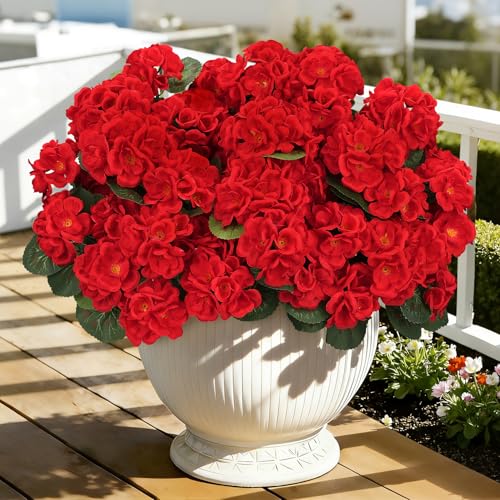 BlueCloudy Künstliche Blumen 6 Bündel Geranien Künstliche Pflanzen Kunstblumen Wie Echt Seidenblumen im Freien und Innen, UV-beständige Kunstpflanze Outdoor Wetterfest für Draußen Balkon Garten Tisch