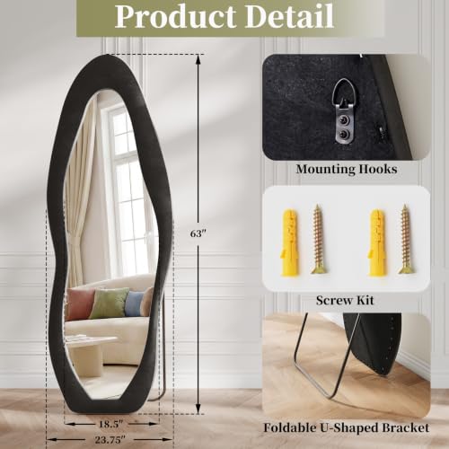 Image of Koonmi Full Length Mirror 63 inchx24 inch, Irregular Flannel Floor Mirrors