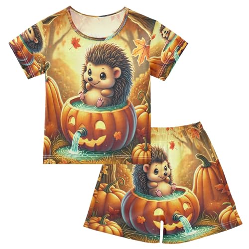 Fall Hedgehog Pumpkins Pajama Set Short Sleeve PJS 2 Piece Summer Pajamas Shorts Sets Cotton 5Y