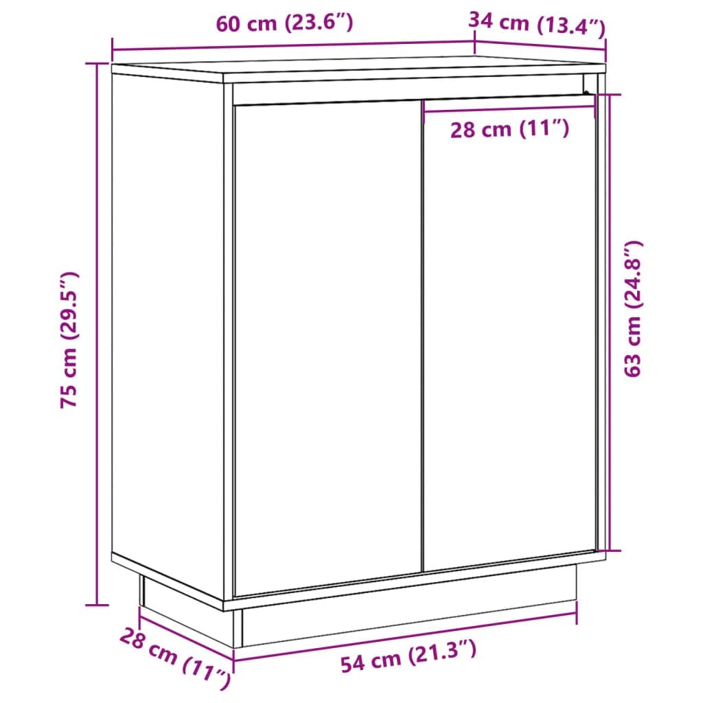 vidaXL Aparador Armario Auxiliar Lateral Alacena Sala de Estar Almacenaje Organizador Salón Dormitorio Blanco 60x34x75 cm Madera Maciza de Pino