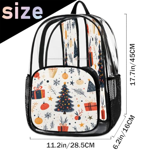 Christmas Clear Backpack for Stadium Events, Snowflakes Waterproof Clear Bag for Women Men Adult Sport Work Daily Music Festival and Concerts2