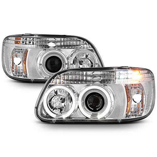 [For 1995-2001 Ford Explorer] LED Halo Ring Chrome Projector Headlight Headlamp Assembly, Driver & Passenger Side