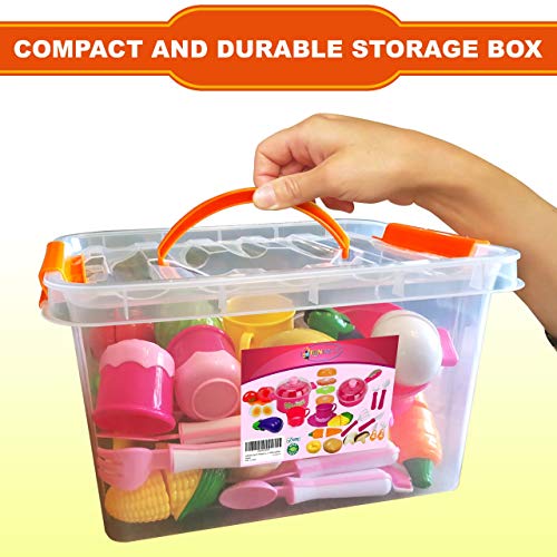 FUNERICA Pretend Play Food Set with Dishes, Cookware, Cuttable Vegetables, Mini Pots, Pans Set, Knife, Cutting Board, Toy Kitchen Accessories Playset Gift for Toddlers, Kids Girls, Boys Preschoolers - Thumbnail 4