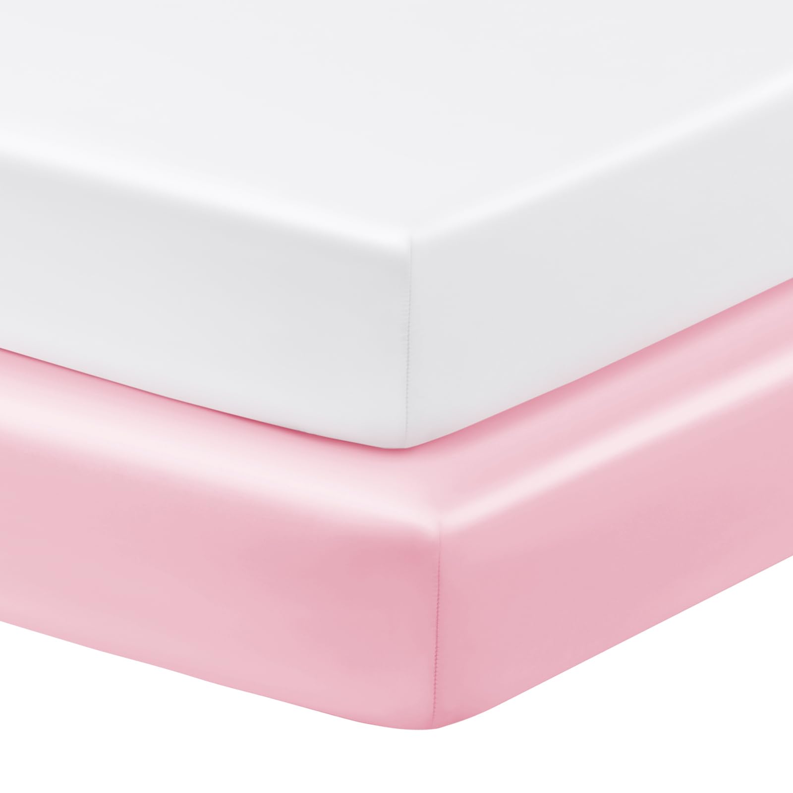 Horbaunal 2 Pack Satin Crib Sheets for Baby, 52" x 28" x 8" Silky Fitted Crib Sheets, Soft Toddler Sheet Baby Mattress Sheet, Blush Pink & White