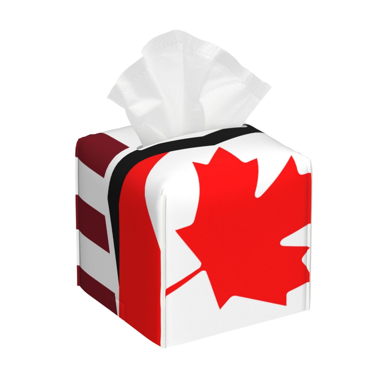 American and Canadian Flag Square Tissue Box Cover with Modern and Stylish Bottom Tissue Box Storage Space