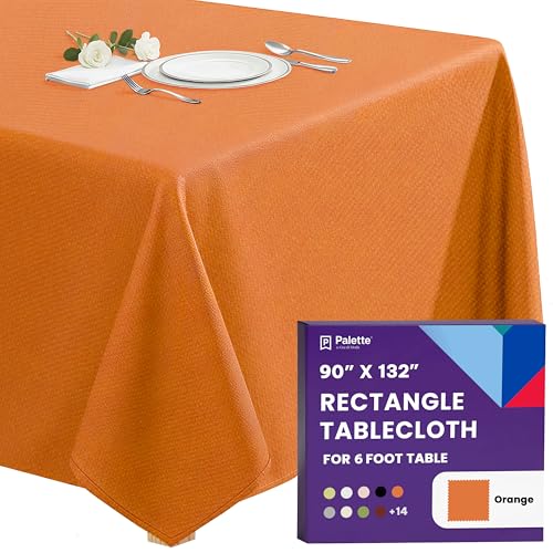 Image of Gee Di Moda Rectangle Tablecloth - 90 x 132 Inch Orange Table Cloth for 6 Foot Tables with Floor-Length Drop - Heavy Duty Washable Fabric for Holiday Party, Dinner, Weddings & Baby Shower