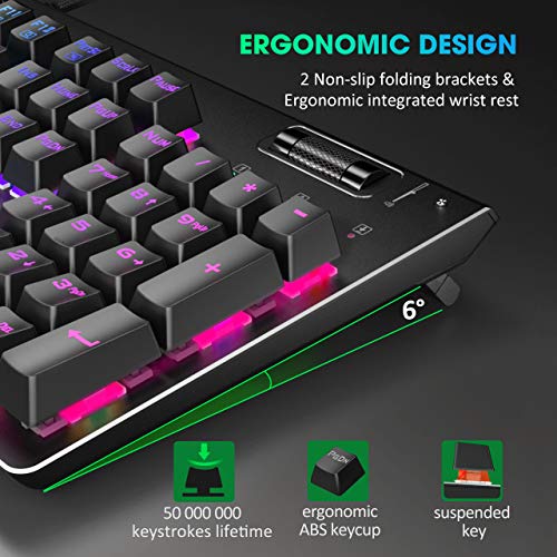 PICTEK Mechanical Gaming Keyboard- 104 Keys Red Switch - Programmable, Chroma RGB LED Rainbow Backlit, Spill-Resistant 100% Anti-Ghosting USB Wired Illuminated Gamers Keyboard for Desktop, Computer
