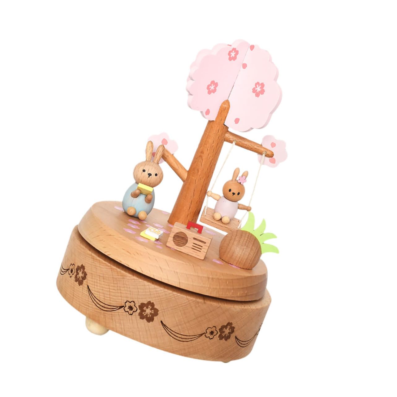 ULTECHNOVO Boîte à Musique Lapin pour Pâques Décoration Intérieure Bois Cadeau Musical avec Motif Imprimé