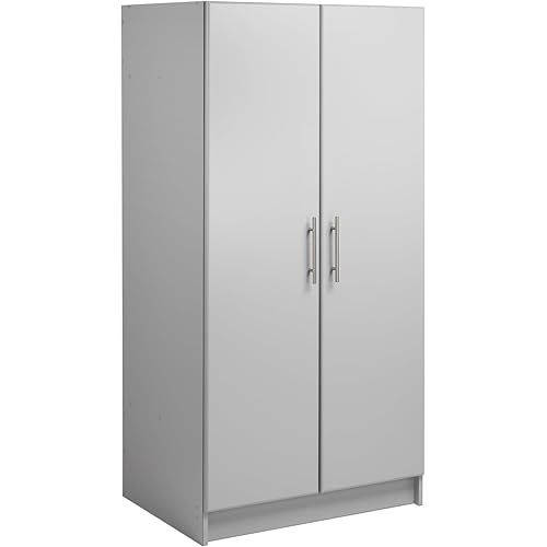 Prepac Elite 32" Storage Cabinet, Light Gray Storage Cabinet with Hanging Rail and Shelves for Living room, Kitchen and Laundry room 24.5" D x 32" W x 65" H