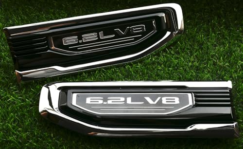 Image of Pair New 6.2L V8 Driver Side Vent Right Left 3D Badge Emblems Replacement for 19-24 GMC Sierra 1500 GM (Chrome Black)