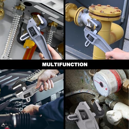 Image of HAUTMEC 14 Inch Aluminum Offset Pipe Wrench, Heavy Duty Adjustable Plumbing Wrench, 2 inch Jaw Capacity, 40% Lighter Drop Forged Construction, for Use in Tight Spaces HT0189