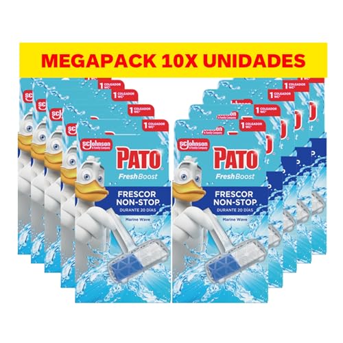Pato Fresh Boost Colgador WC Marine Wave, Limpia, Refresca y Perfuma el Inodoro, Frescor Intenso, Pack 10 Colgadores